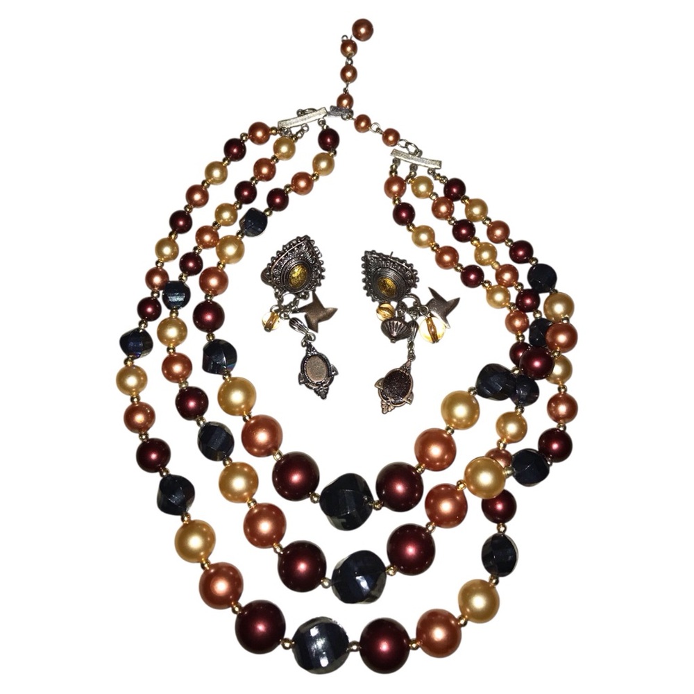 Vintage Made in Hong Kong Multi Strand Necklace and Earrings
